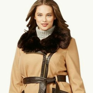 Brand New Via Spiga Tan Vegan Leather Jacket sz 24